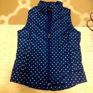 Lands End royal blue/ white polka dot puffer vest XS
